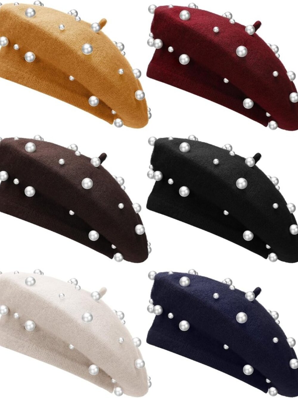 Chic 6-Piece Pearl Beaded Wool French Beret Set for Women - Stylish Accessories